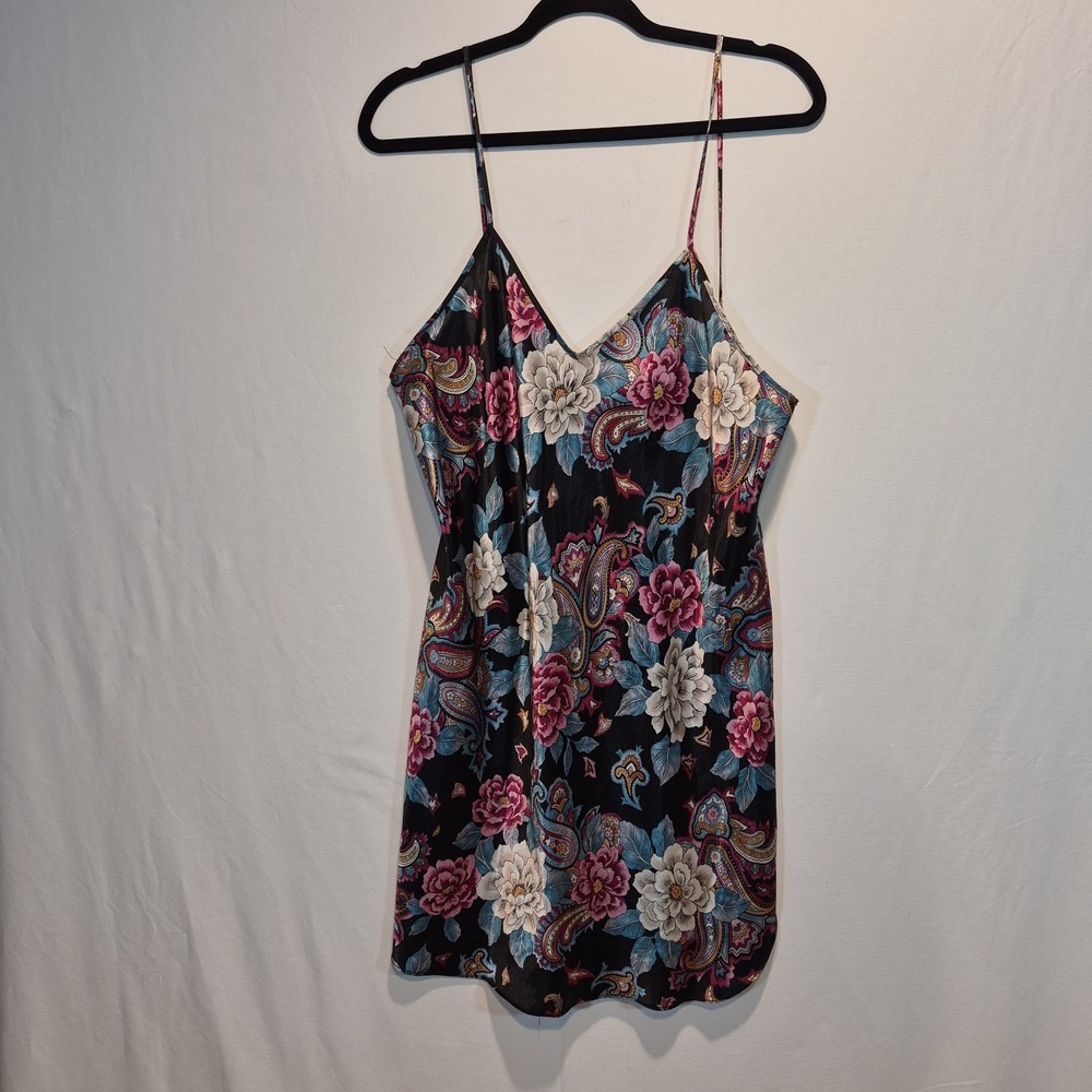 Vtg 90s Romantic Moods Satin Floral Nightgown Slip Dress Coquette Whimsgoth